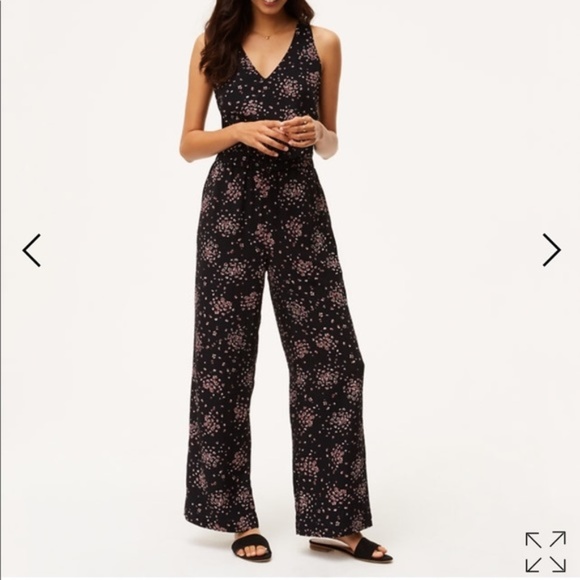 LOFT Pants - Loft Black Rose Pink Floral Romper Jumpsuit